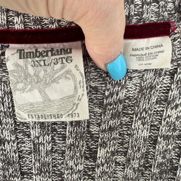 Timberland Sweater Heavy Knit Cotton Gray Marled Red Trim Ribbed Long Sleeve 3X - Picture 5 of 7